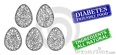 Grunged Diabetes Friendly Food Stamps and Triangle Mesh Eggs Icon Vector Illustration