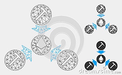 Ethereum Mining Pool Vector Mesh Wire Frame Model and Triangle Mosaic Icon Vector Illustration