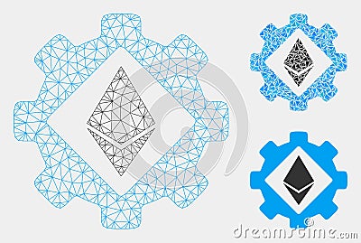 Ethereum Options Gear Vector Mesh Carcass Model and Triangle Mosaic Icon Vector Illustration