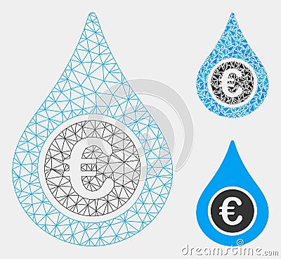 Euro Liquid Drop Vector Mesh 2D Model and Triangle Mosaic Icon Vector Illustration