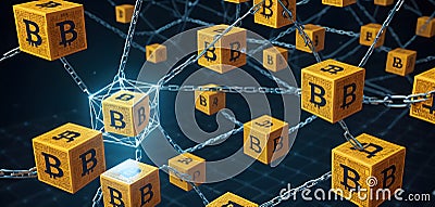 Network Mesh of Bitcoin Cubes AI Generative Stock Photo