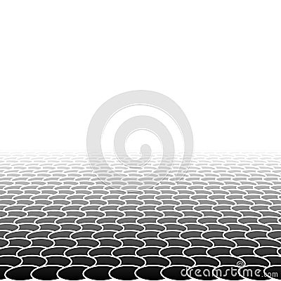 Mesh, grid in perspective vanish, diminish to distant horizon. Virtual 3D space render. Skyline converge abstract background. Vector Illustration