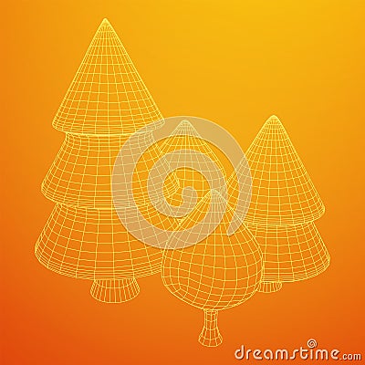 Mesh image of trees. Low poly background. Vector Illustration