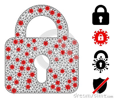 Polygonal Carcass Lock Icon with Covid Nodes Vector Illustration