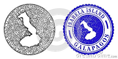 Mesh Net Hole Isabela Island of Galapagos Map and Distress Circle Seal Vector Illustration