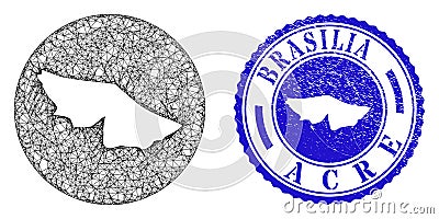 Mesh Net Inverted Acre State Map and Distress Circle Stamp Seal Vector Illustration