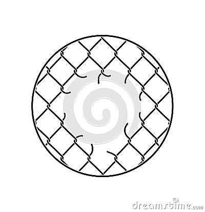 Mesh netting Torn. Rabitz with hole. Mesh fence Ripped backgrou Vector Illustration