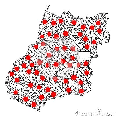 Mesh Polygonal Map of Goias State with Red Virus Elements Vector Illustration