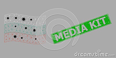 Scratched Media Kit Watermark and Polygonal Mesh Waving Bulgaria Flag with Infection Nodes Vector Illustration