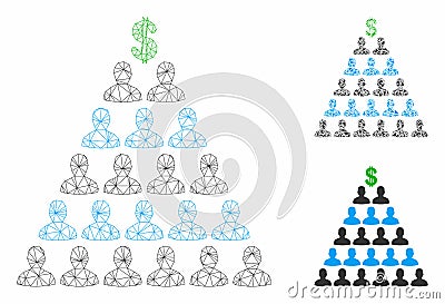 Ponzi Pyramid Scheme Vector Mesh Carcass Model and Triangle Mosaic Icon Vector Illustration