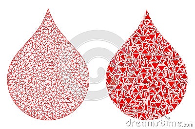 Polygonal Network Mesh Blood Drop and Mosaic Icon Vector Illustration