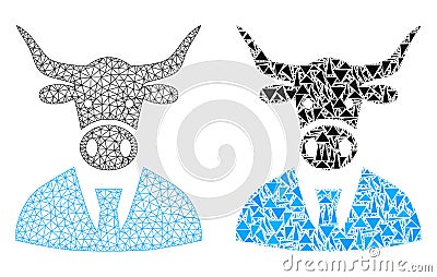 Polygonal Carcass Mesh Cow Boss and Mosaic Icon Vector Illustration