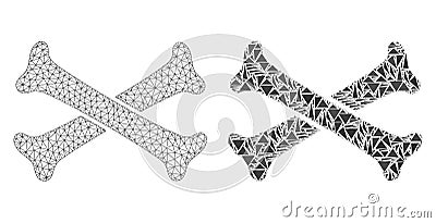 Polygonal Wire Frame Mesh Crossing Bones and Mosaic Icon Vector Illustration