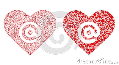 Polygonal Network Mesh Dating Heart Address and Mosaic Icon Vector Illustration