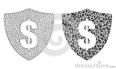 Polygonal Wire Frame Mesh Dollar Shield and Mosaic Icon Vector Illustration