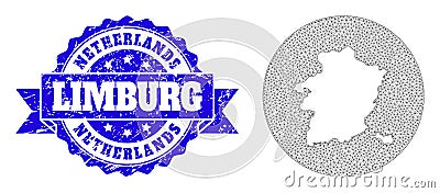 Wire Frame Mesh Round Stencils Map of Limburg Province with Distress Stamp Seal Stock Photo