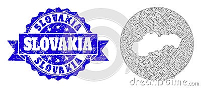 Carcass Mesh Round Stencils Map of Slovakia with Distress Stamp Stock Photo