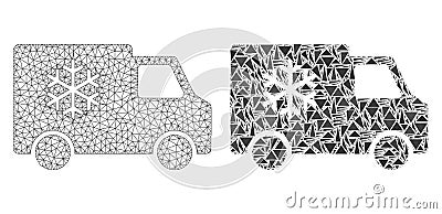 Polygonal 2D Mesh Refrigerator Car and Mosaic Icon Vector Illustration