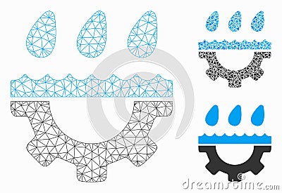 Water Gear Drops Vector Mesh Network Model and Triangle Mosaic Icon Vector Illustration