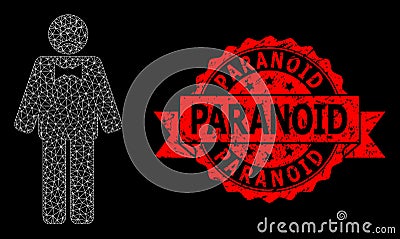 Grunge Paranoid Seal and Web Mesh Sad Man Vector Illustration