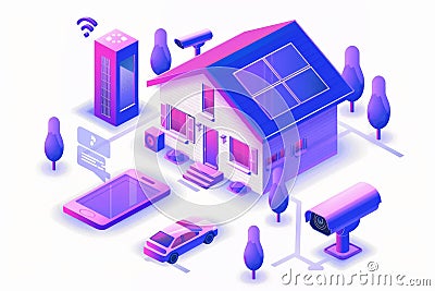 Mesh Wi-Fi enhances secure window security systems with elite noise detectors for comprehensive safety measures. Cartoon Illustration