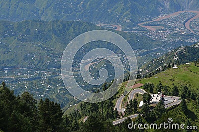 Mesmerising aerial shot of mountain landscapes with unique nature, roads, cities and villages Stock Photo
