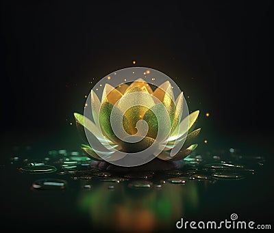 Enchanting Lotus Blossom with Illuminated Aura in the Darkness (AI Generated) Stock Photo