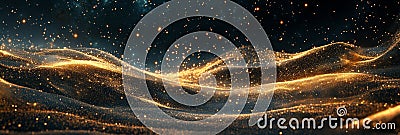 A mesmerizing abstract background featuring shimmering waves of golden stardust representing the flow of time the universes Stock Photo