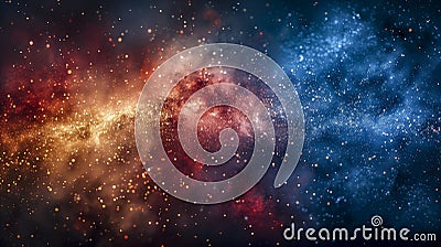 Mesmerizing Abstract Depiction Of Waving Blue And Red Tones Speckled With Glistening Gold Particles Stock Photo