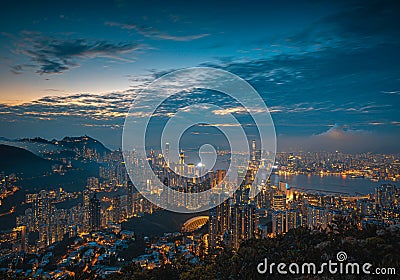 Mesmerizing aerial view of Hong Kong in the evening Editorial Stock Photo