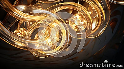 A mesmerizing of golden and crystalline shapes, under ambient lighting Stock Photo