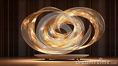 A mesmerizing array of intersecting golden spirals and crystalline shapes, gleaming under soft, ambient lighting Stock Photo