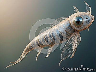 Surreal silver insectoid fishlike alien creature. AI art generated Stock Photo