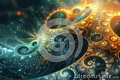 A mesmerizing composition of shimmering fractal patterns dancing in harmony, creating a surreal symphony of colors and Stock Photo