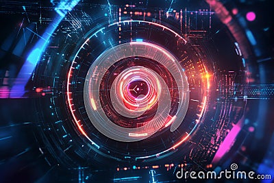 A mesmerizing cybernetic interface displaying AI-generated holographic security algorithms, Stock Photo