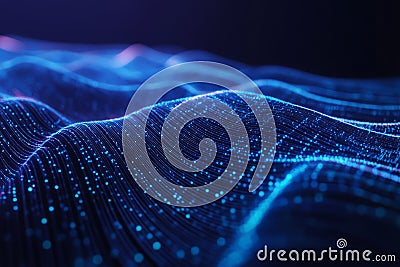 A mesmerizing 3D abstract background displaying a glowing wave of interconnected data streams, Stock Photo