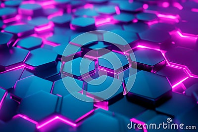 A mesmerizing 3D background with an endless array of hexagons, each with a sleek, semi-reflective Stock Photo