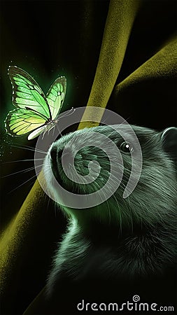 A mesmerizing 3D render of a gopher's face, illuminated by a soft, enchanting green light Stock Photo