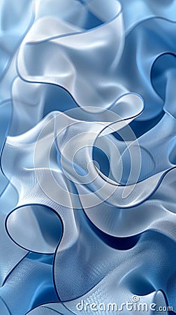 A mesmerizing 3D render of soft, flowing blue fabric displaying chaotic waves and folds that capture the essence of Stock Photo
