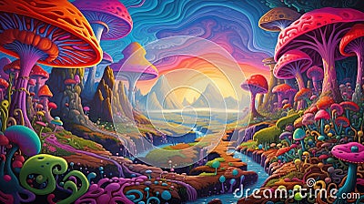 Mesmerizing Dance of Colors: Where Digital Dreams Mingle with Abstract Realms - Generative AI Stock Photo