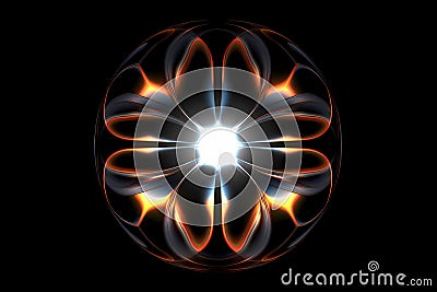 Glowing Pattern confined by the gravity of an invisible sphere (Generative AI) Stock Photo