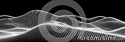 A mesmerizing display of silver particles intricately weaving together to form a geometric pattern, set against a deep Stock Photo