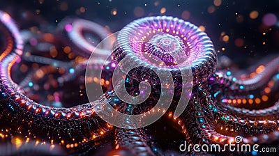 A mesmerizing fractal design with vivid, glowing colors, filled with intricate, swirling patterns that craft a dynamic. Stock Photo