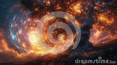 A mesmerizing fractal tree branching out eternally representing the endless exploration of metaphysical concepts Stock Photo