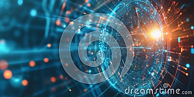A mesmerizing futuristic AI-driven advanced linguistic translation network, displaying glowing Stock Photo