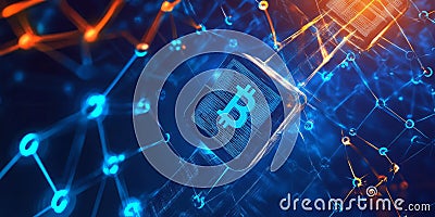 A mesmerizing futuristic AI-powered blockchain infrastructure, featuring glowing cybernetic Stock Photo