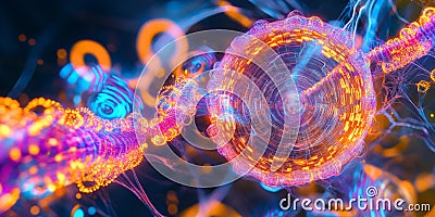 A mesmerizing futuristic visualization of AI-powered augmented reality, displaying glowing Stock Photo