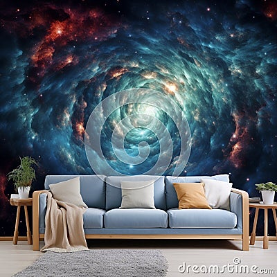 Mesmerizing Galactic Spiral: A Cosmic Ballet of Gravitational Pull Stock Photo