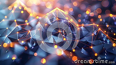Mesmerizing Glowing Geometric Patterns Formed by Faceted Crystal Structures in a Retrofuturistic Mobile Application Stock Photo