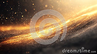 A mesmerizing golden wave of light glimmers through particles, creating an enchanting and ethereal atmosphere Stock Photo